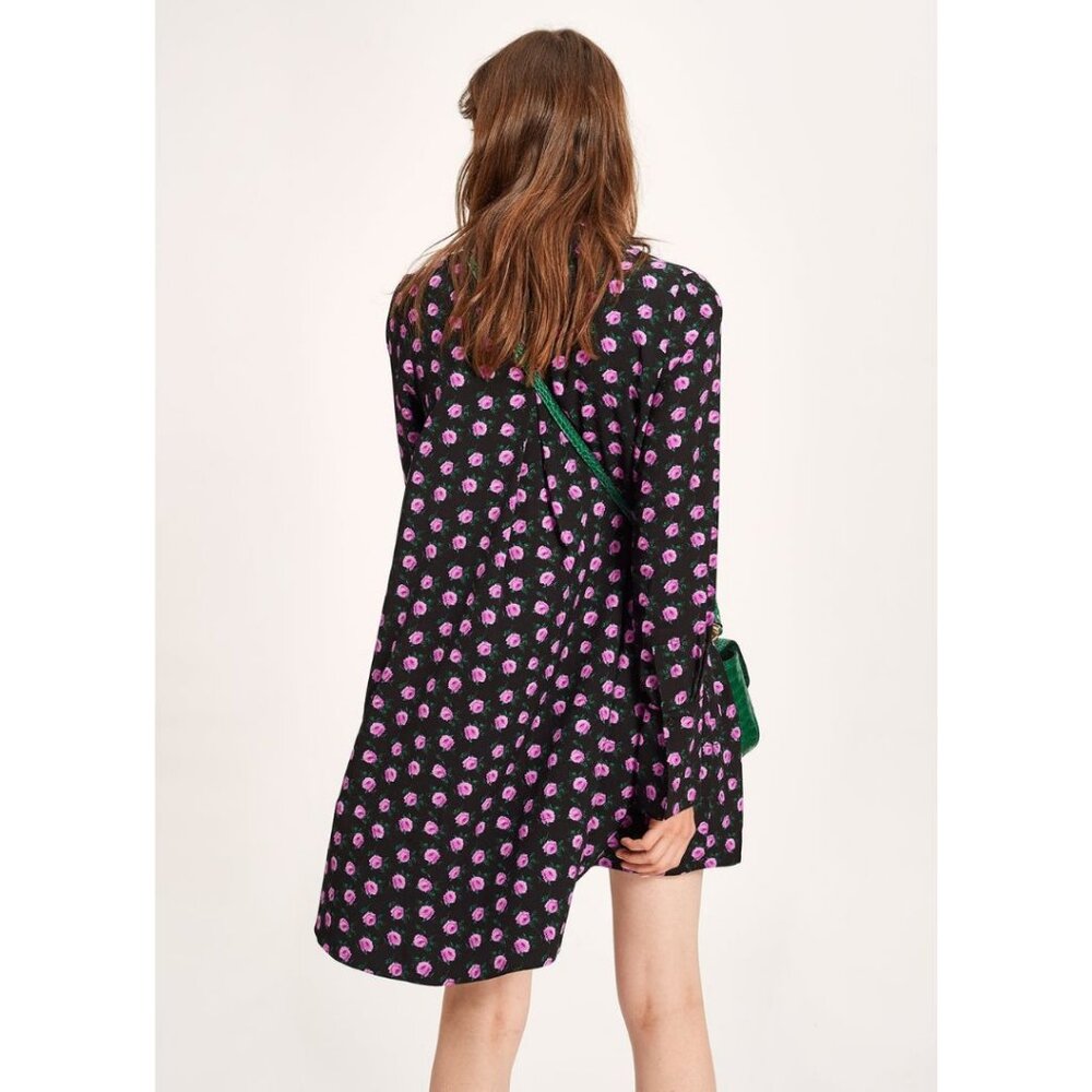 Essentiel Antwerp Rose A-Line Dress Black Purple Size 34